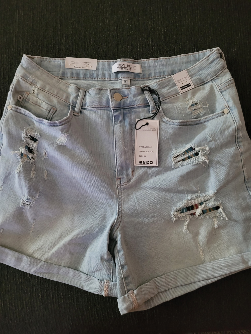 Judy Blue Pastel Washed Distressed Denim Shorts with Patterned Underlay